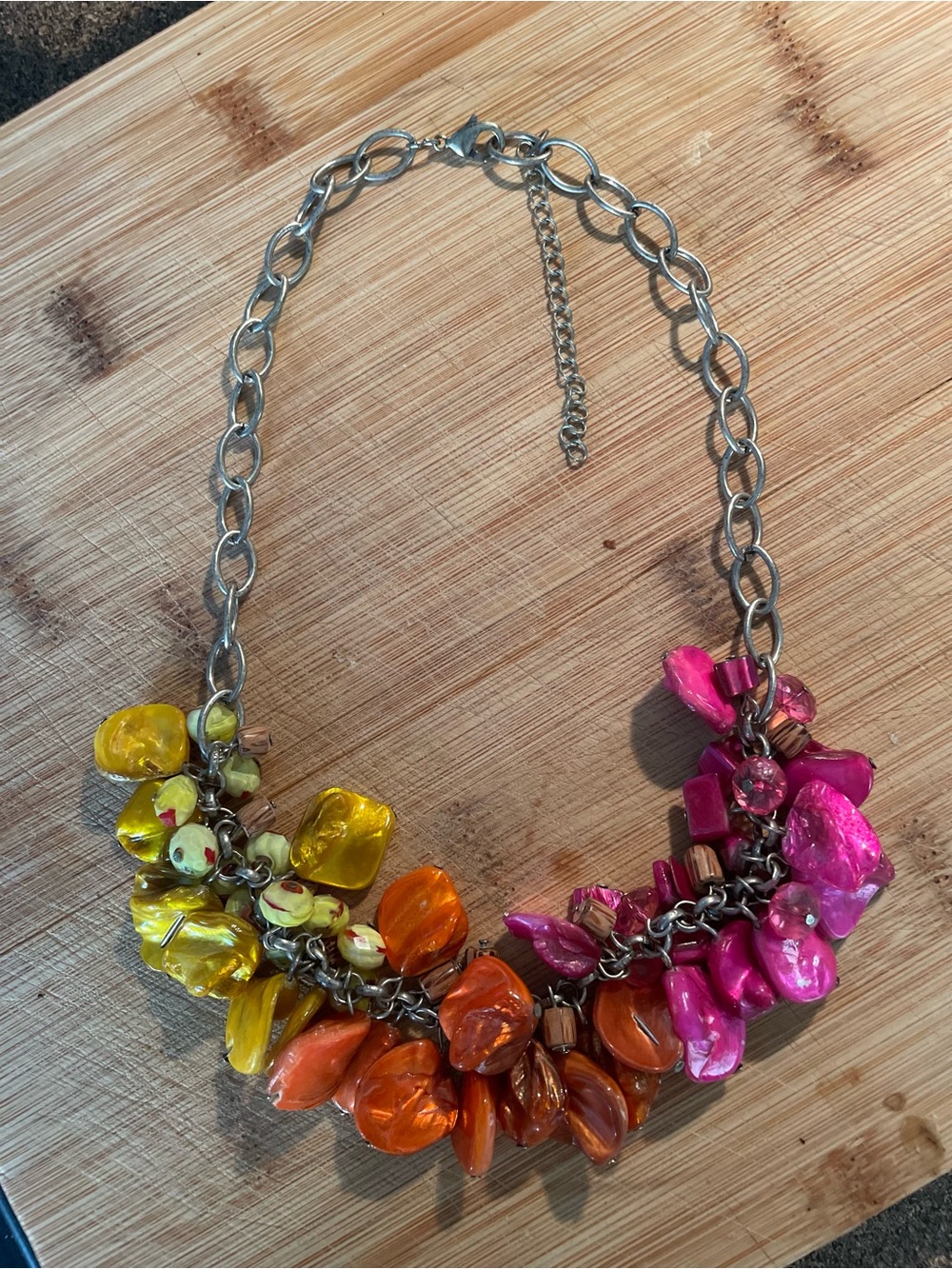 Bright Multicolor Cluster Statement Necklace - Pink, Orange & Yellow